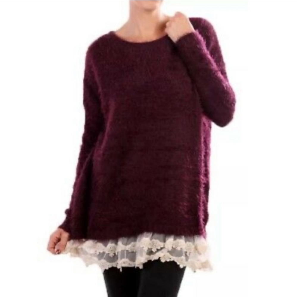 Cecico Plum Eyelash Lace Sweater- Size: L